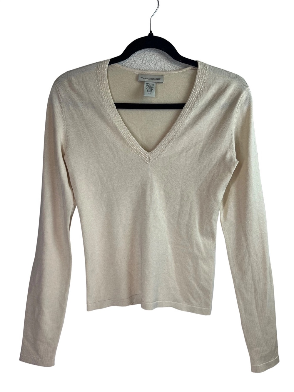 Banana Republic Ivory Silk Blend V-Neck Long Sleeve Sweater Top